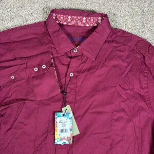 Robert Graham Mens Burgundy Paisley Windsor 2 Long Sleeve Button Down Shirt 4XL